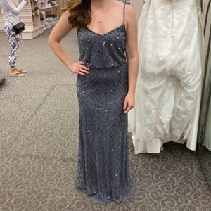 NWT Grey Beaded Blouson Scoopneck Gown
